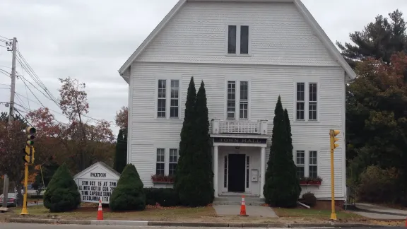 Paxton Town Hall, a white clapboard municipal building, Paxton, Massachusetts